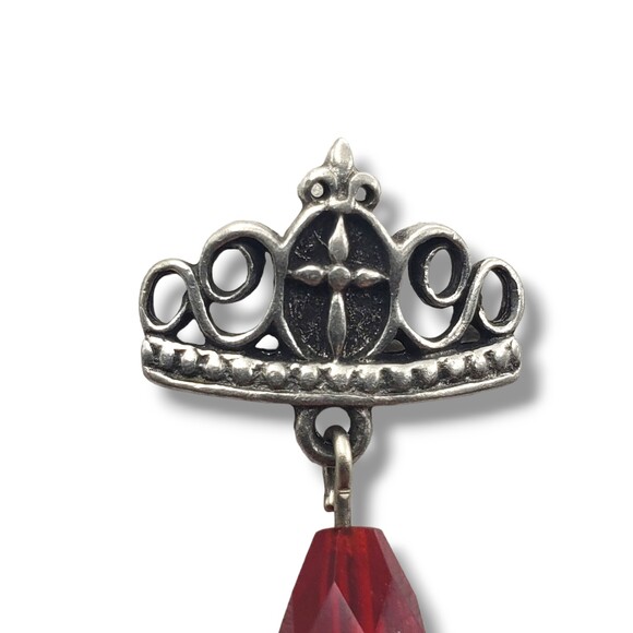 BSD Bob Siemon Designs Pewter Crown Fleur De Lis Red Bead Lapel Tie Pin - Picture 2 of 7